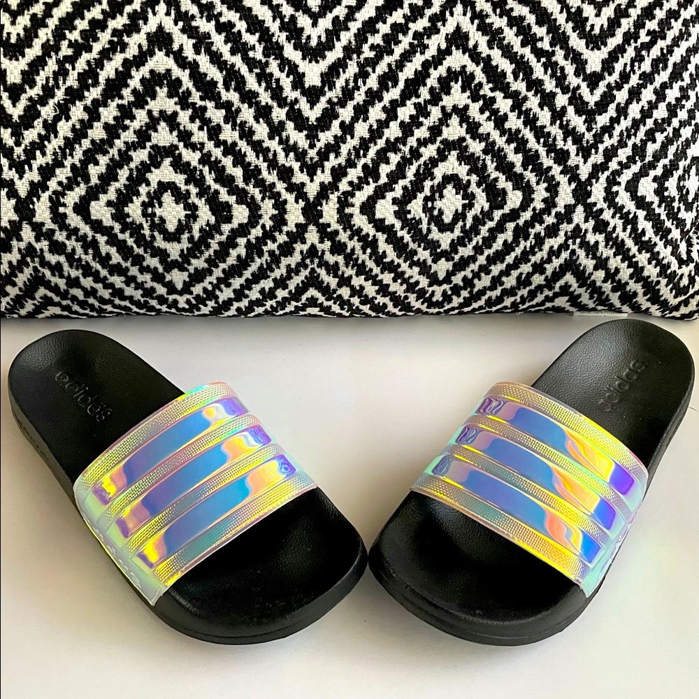 Adidas Silver Metallic Slides